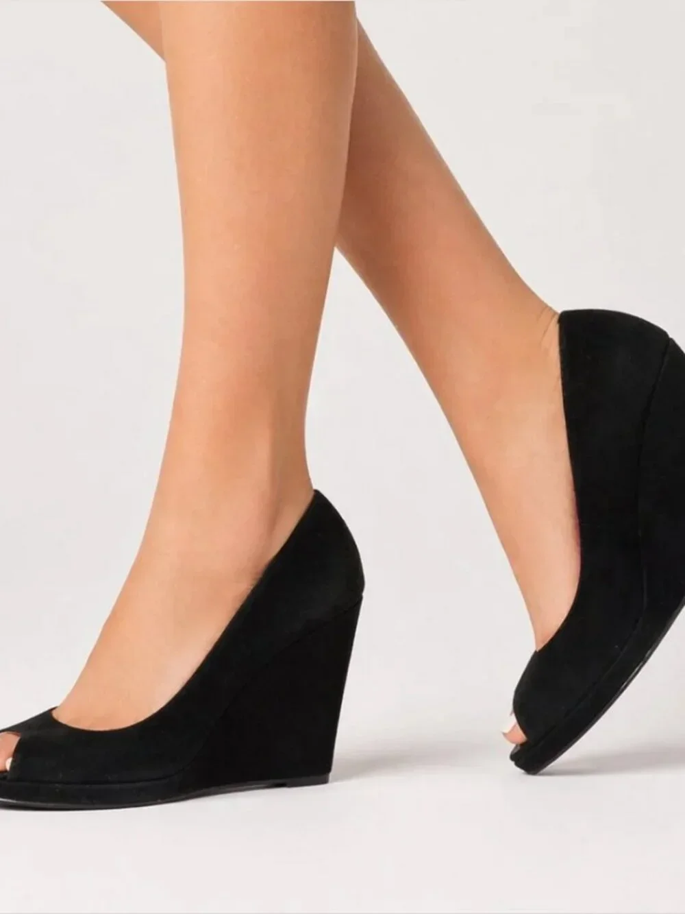 Lilly Pulitzer Black Suede Platform Wedges 7.5 Peep Toe Heel Shoes